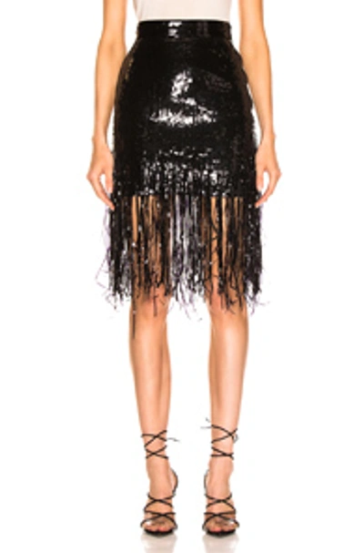 Shop Msgm Sequined Fringe Skirt In Black