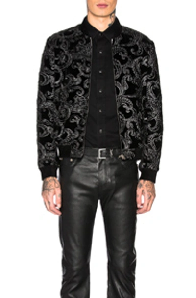 Shop Saint Laurent Printed Jacket In Black & Silver