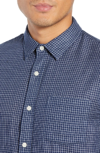 Shop Vince Slim Fit Double Knit Plaid Sport Shirt In Indigo/ Sail