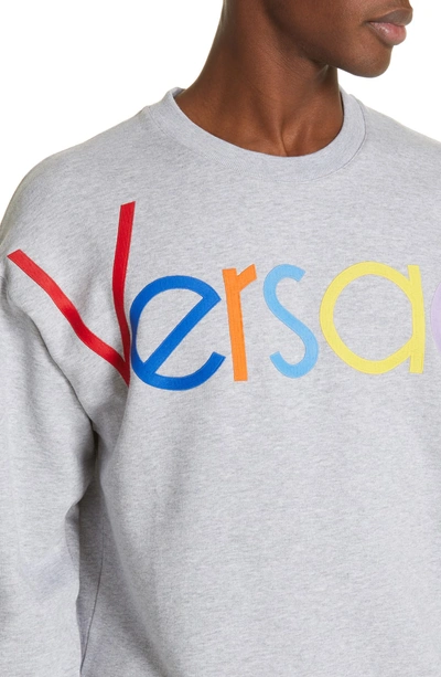 Shop Versace Multicolor Logo Applique Sweatshirt In Light Grey