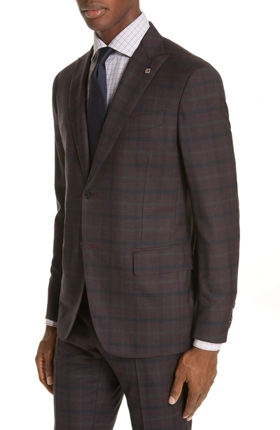 Shop Eidos Delaine Trim Fit Plaid Wool Suit In Burgundy