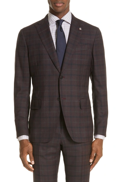 Shop Eidos Delaine Trim Fit Plaid Wool Suit In Burgundy