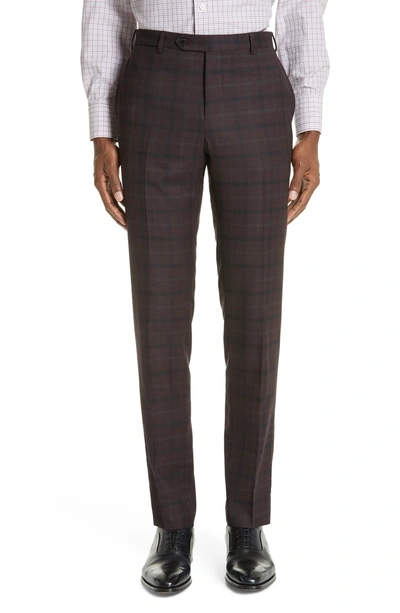 Shop Eidos Delaine Trim Fit Plaid Wool Suit In Burgundy