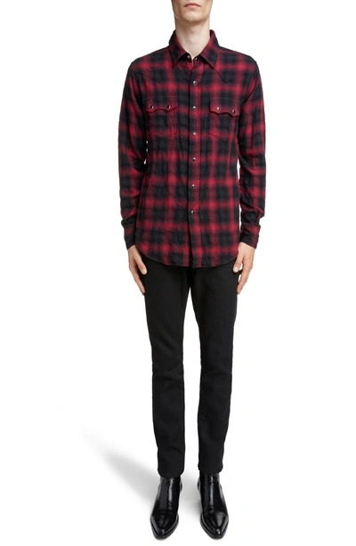 Shop Saint Laurent Check Western Shirt In Black And Red Check