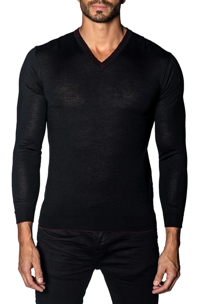 Shop Jared Lang Trim Fit V-neck Sweater In Black
