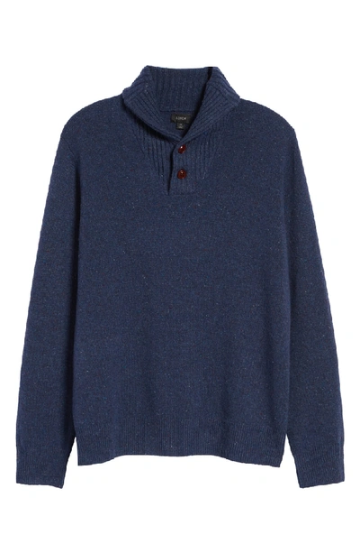 Shop Jcrew Rugged Merino Wool Blend Shawl Collar Pullover Sweater In Navy Donegal