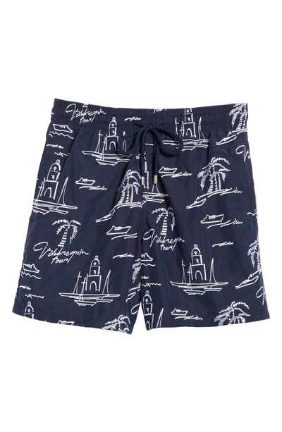 Shop Vilebrequin St. Tropez Embroidered Swim Trunks In Blue