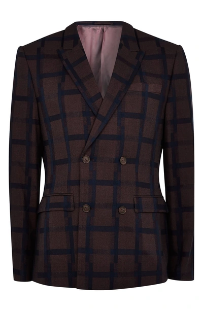 Shop Topman Skinny Fit Double Breasted Check Blazer In Burgundy
