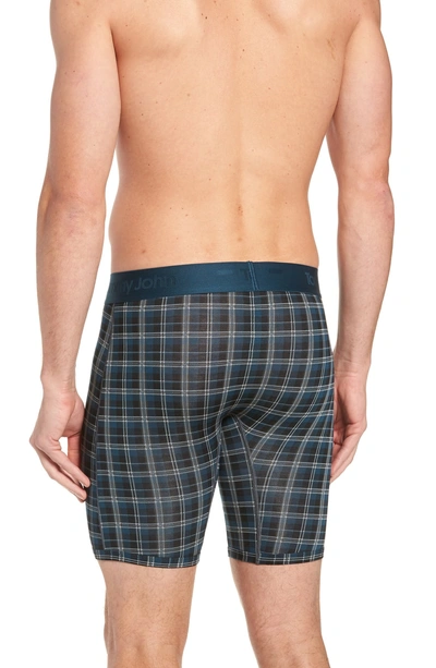 Shop Tommy John Second Skin Plaid Boxer Briefs In Reflecting Pond