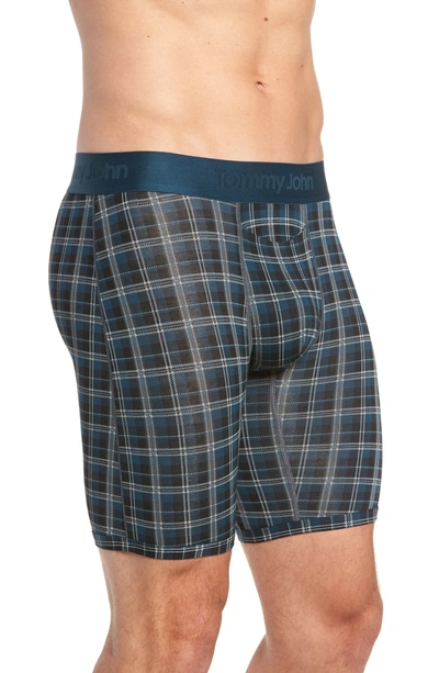 Shop Tommy John Second Skin Plaid Boxer Briefs In Reflecting Pond