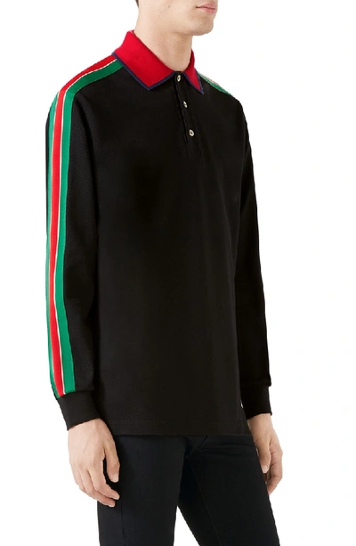 Shop Gucci Long Sleeve Polo In Black Multi