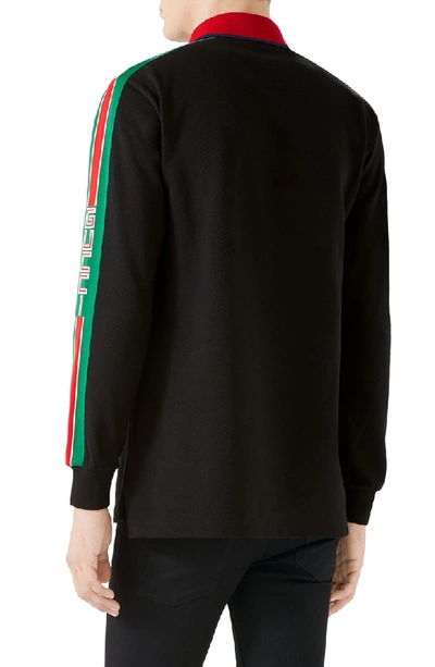 Shop Gucci Long Sleeve Polo In Black Multi