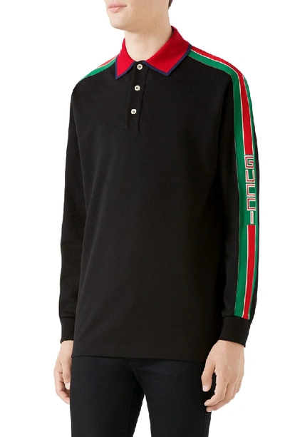 Shop Gucci Long Sleeve Polo In Black Multi