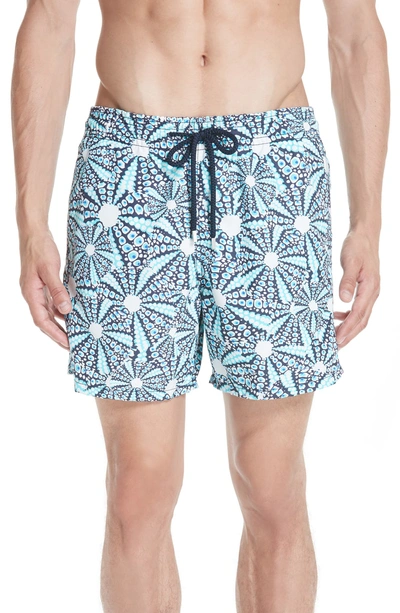 Shop Vilebrequin Oursinade Print Swim Trunks In Blue