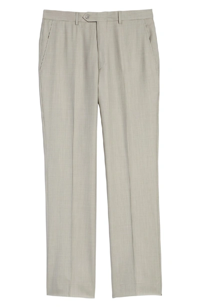 Shop Santorelli Flat Front Sharkskin Wool Trousers In Sand