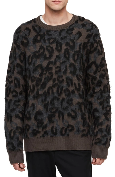 Allsaints Apex Leopard print Crewneck Sweater In Sandalwood Brown ModeSens