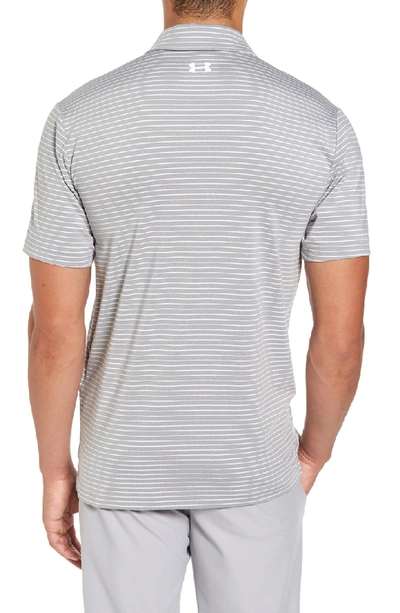 Shop Under Armour 'playoff' Loose Fit Short Sleeve Polo In True Grey Heather/ Wht Stripe
