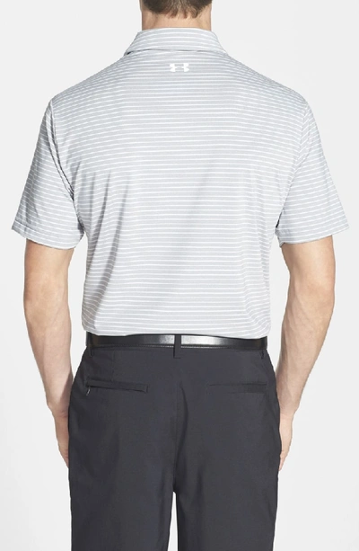 Shop Under Armour 'playoff' Loose Fit Short Sleeve Polo In True Grey Heather/ Wht Stripe
