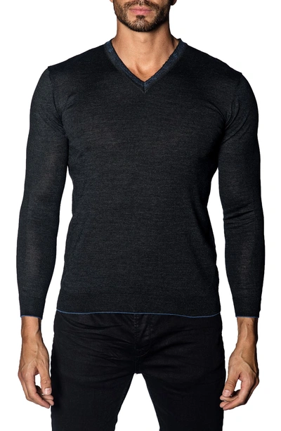 Shop Jared Lang Trim Fit V-neck Sweater In Charcoal
