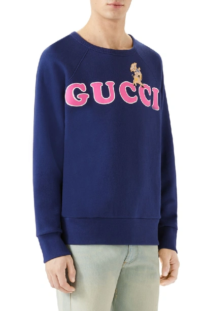 Shop Gucci Animal Graphic Sweatshirt In Blue