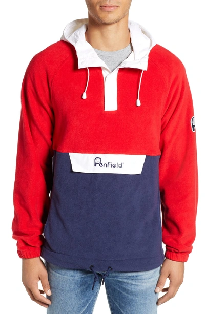 Shop Penfield Honnold Colorblock Fleece Pullover Hoodie In Mars Red