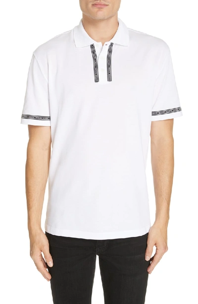 Shop Versace Logo Trim Cotton Slim Fit Polo Shirt In White
