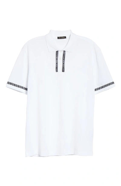 Shop Versace Logo Trim Cotton Slim Fit Polo Shirt In White