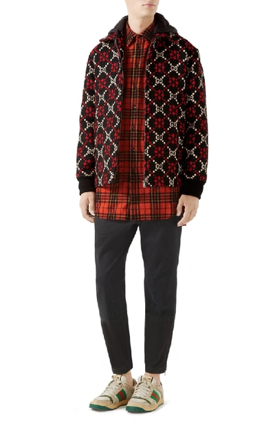 Shop Gucci Plaid Flannel Long Sport Shirt In Orange Black And Yellow