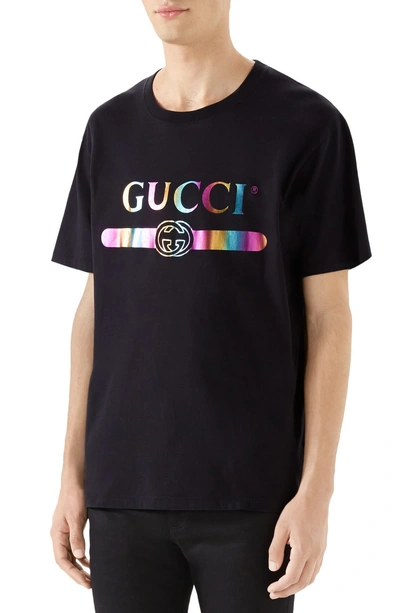 Shop Gucci Iridescent Logo T-shirt In Black Multi