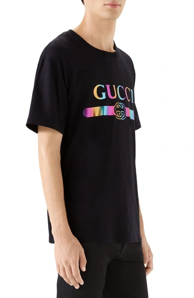 Shop Gucci Iridescent Logo T-shirt In Black Multi