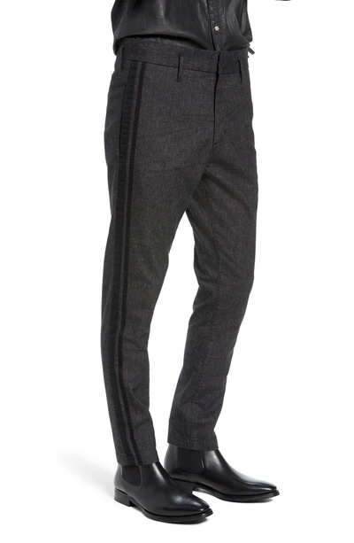 Shop John Varvatos Side Stripe Cuffed Cotton Blend Pants In Charcoal Heather