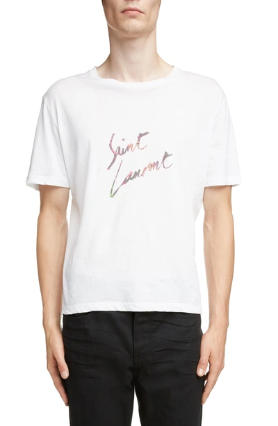 Shop Saint Laurent Logo T-shirt In Naturel And Multicolored