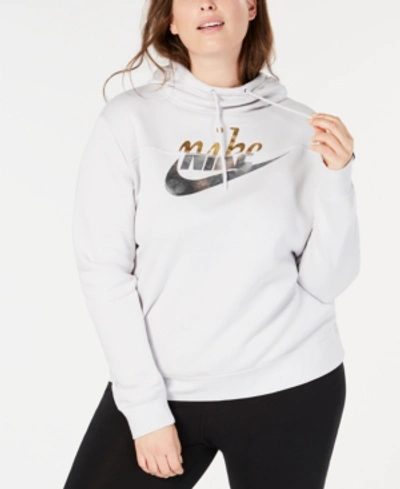 Shop Nike Plus Size Sportswear Rally Metallic-logo Hoodie In Vast Grey