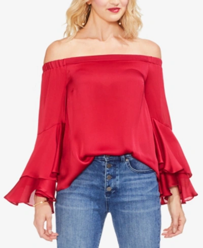 Shop Vince Camuto Off-the-shoulder Bell-sleeve Top In Tropical Red