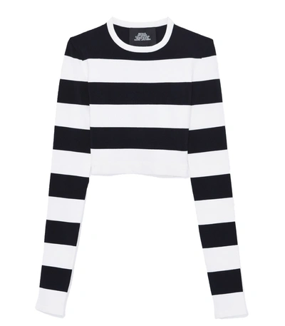 Shop Marc Jacobs Wide Striped Long Sleeve Crop Top In Black/ivory