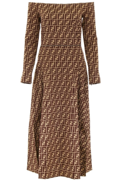 Shop Fendi All-over Logo Dress In Tobacco