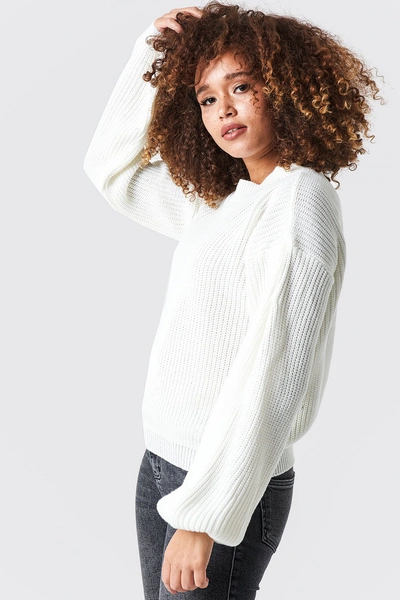Shop Glamorous Balloon Arm Knitted Sweater White In Off White