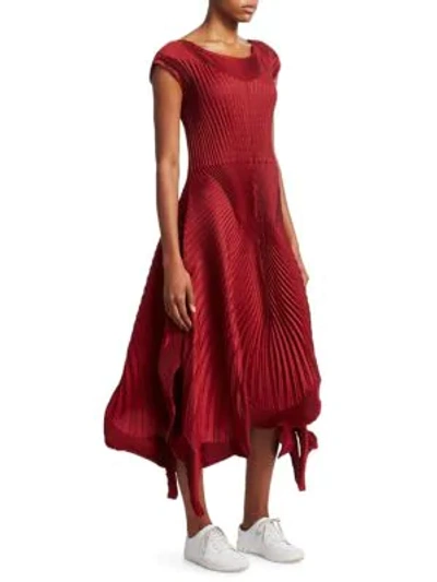 Shop Issey Miyake Pleated Petal Georgette A-line Dress In Red