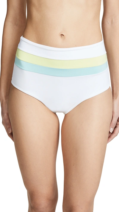 Shop L*space Portia Stripe Classic Bikini Bottoms In White/light Turq/lemonade