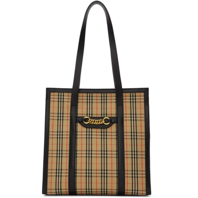Shop Burberry Beige And Black 1983 Check Link Tote