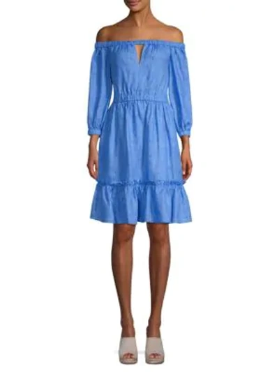 Shop Milly Amanda Off-the-shoulder Flare Dress In Cobalt