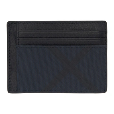 Shop Burberry Navy And Black London Check Money Clip Card Holder In A5496 Navy/