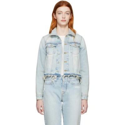 Shop Off-white Blue Cropped Denim Jacket In Bleach