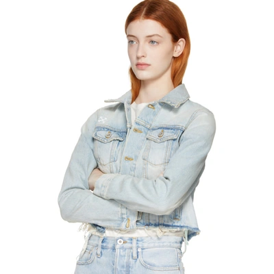Shop Off-white Blue Cropped Denim Jacket In Bleach