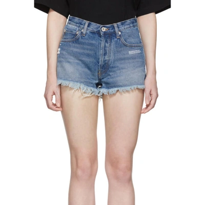 Shop Off-white Indigo Denim Five-pocket Shorts In Medium Wash