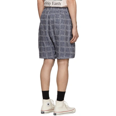 Shop Jw Anderson Navy Logo Grid Linen Shorts