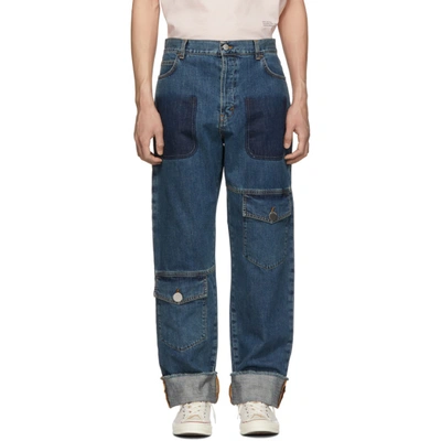 Shop Jw Anderson Blue Shaded Multi-pocket Jeans In Mid Blue