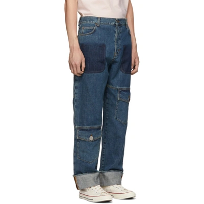 Shop Jw Anderson Blue Shaded Multi-pocket Jeans In Mid Blue