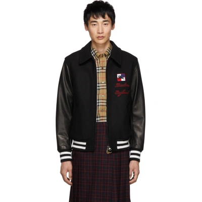 Shop Burberry Black Chequer Stockbridge Bomber Jacket In Abmhhblack