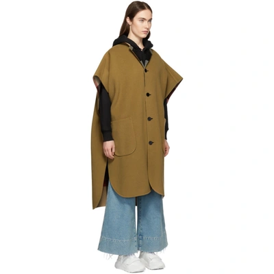 Shop Burberry Reversible Beige Wool Check Poncho In Camel